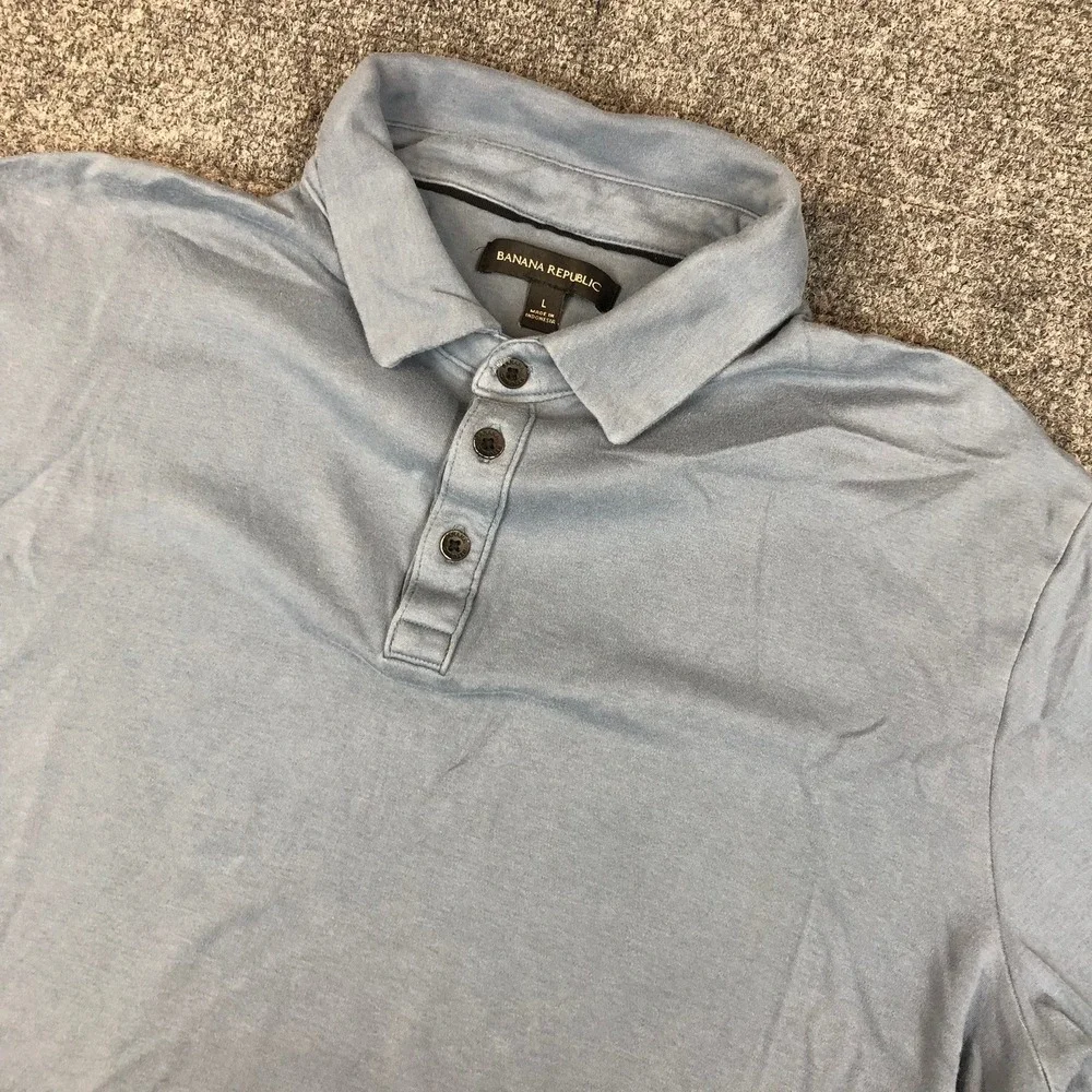 Banana Republic Mens Light Blue Short‎ Sleeve Polo Shirt Size Large
